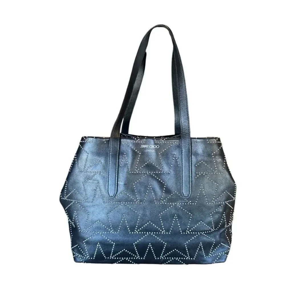 Jimmy Choo Black Leather Star Studded 2way Sofia Tote Bag Auth